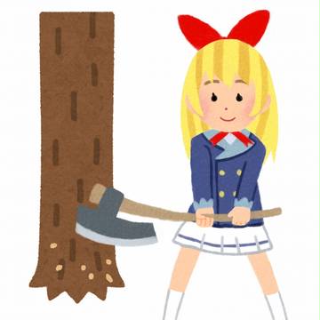 これから木を伐採しようと斧を構える女の子のイラストです
