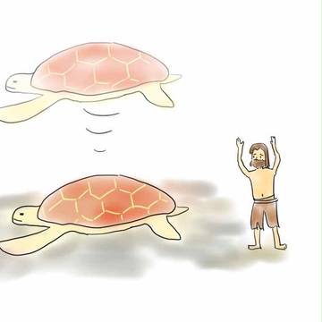 幽体離脱するカメのイラストです