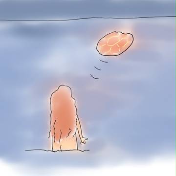 甲羅を海に流す女性