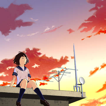屋上と夕空