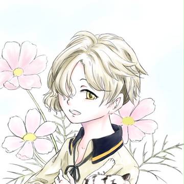 五虎退と秋桜