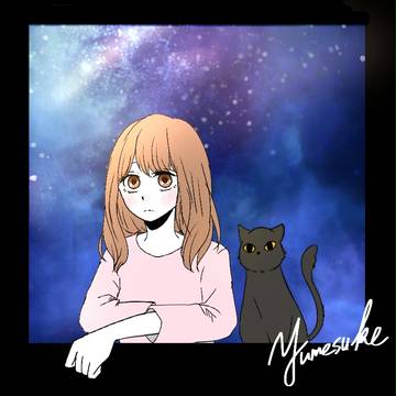 猫と星空と女の子