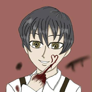 返り血で頬にハートを描くアヴィリオ