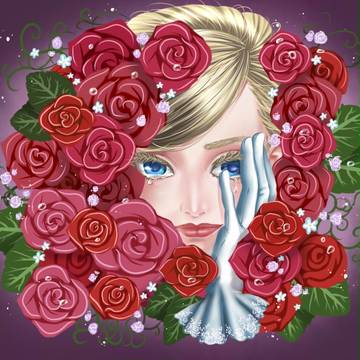 雨粒に濡れた薔薇に紛れ。
