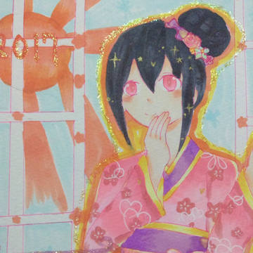 浴衣の女の子描いたよー♪( ´▽｀)