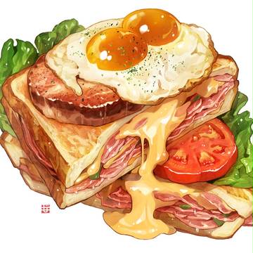 「どっさりハムのホットサンド」絵。