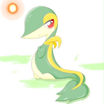 原っぱに座る一匹のヘビ