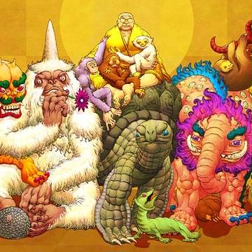 幻獣花木屏風図