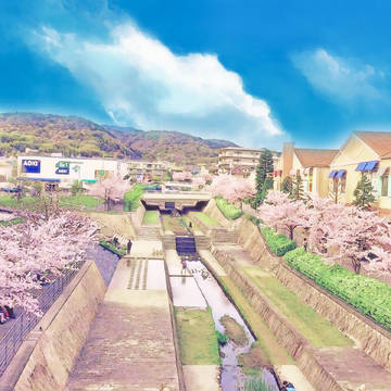 箕面キューズモールにある桜 (アニメ風)