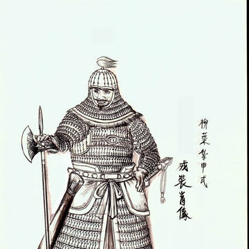 根据宋朝甘肃臨洮磚雕武士繪製的復原圖。