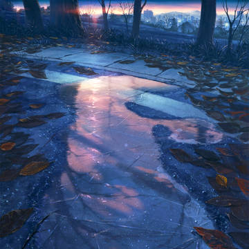 夜明けと割れた水鏡