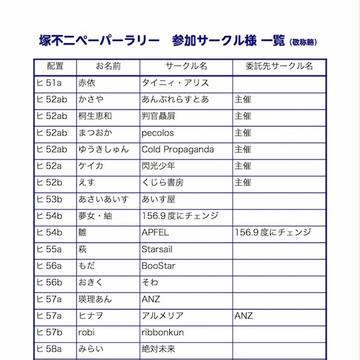 塚不二ぺーパーラリー　参加サークル様一覧