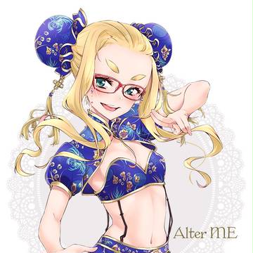 青チャイナでこメガネちゃん