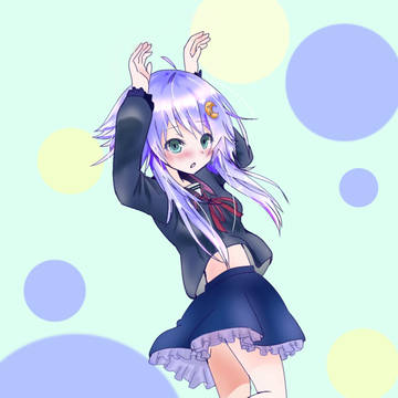 うーちゃんに、うさ耳ポーズさせられて恥ずかしがる 弥生