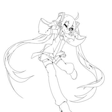 ミクさん_線画(塗り絵用)