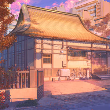 古い家 日没