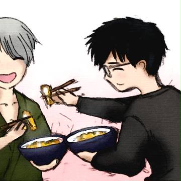 Victor and Yuuri Eating Katsudon
