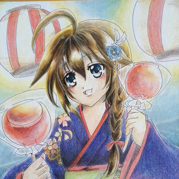 時雨　浴衣　水彩画