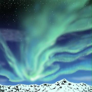 オーロラと雪山、湖の景色
