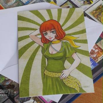 My postcard with readhead girl