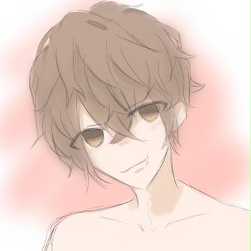 上半身裸の男子。