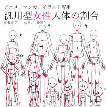 汎用型女性2-9頭身人体の割合