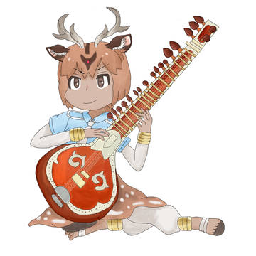 シタールを弾くアクシスジカ 弦追加
