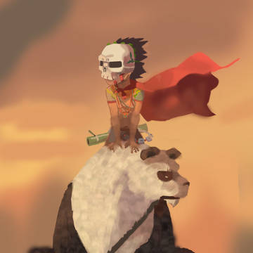 Mysterious warrior and his panda