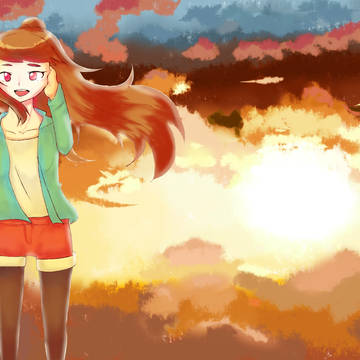 奈緒と夕日