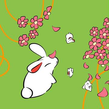 うさぎと花ひらひら
