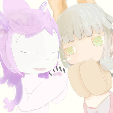 おでこをくっつきあってるナナチとミーティ