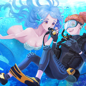 人魚とスキューバダイバー