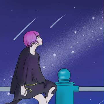 夜空を眺めるれをる