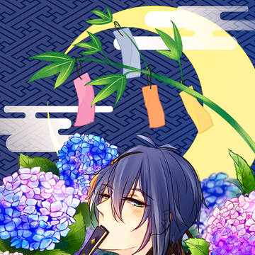 月とアジサイ