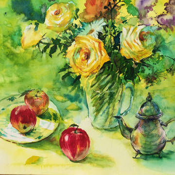 花と静物を描く