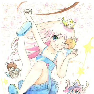 原创水彩绘画-萌化校园