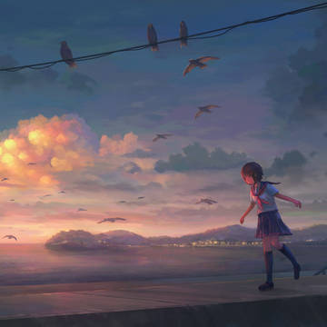 夕暮れの堤防