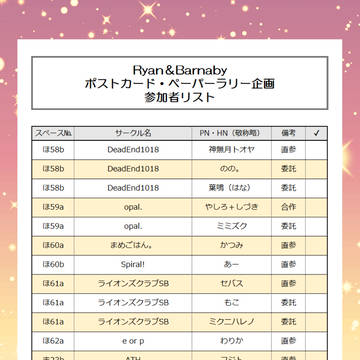 R＆B ポストカード・ペーパーラリー企画　参加者リスト