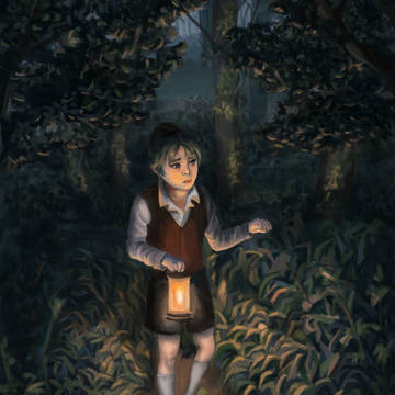 a boy in the forest