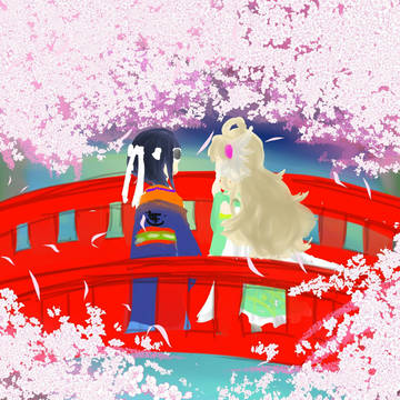 桜の木と赤い橋