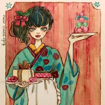 和装カフェのウェイトレス