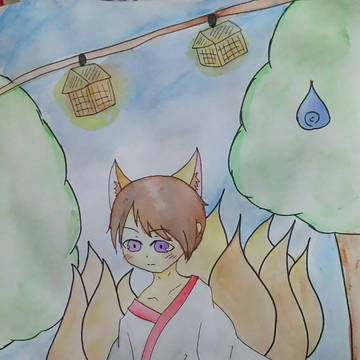 水彩でお狐様