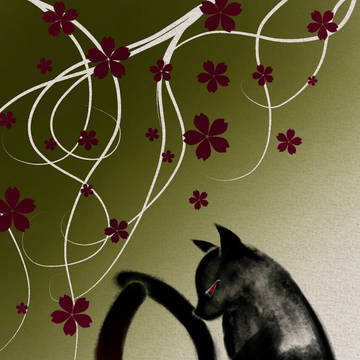 黒猫 水墨画