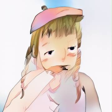 手に口を当てた女の子書きました