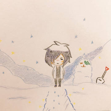 雪とアルパカだるまとくろ