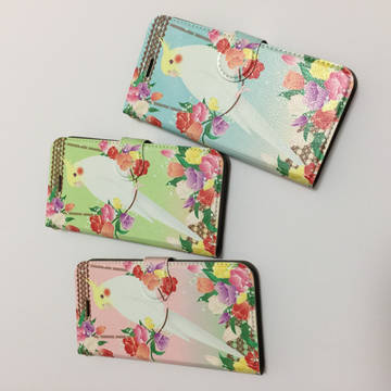 【新作】オカメインコinお花畑！  手帳型iPhoneケース
