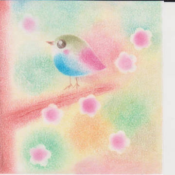 パステルアート③ 梅とウグイス