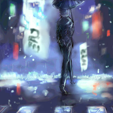 雨の街に