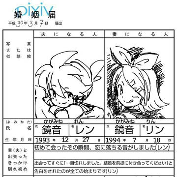 鏡音夫婦の婚姻届
