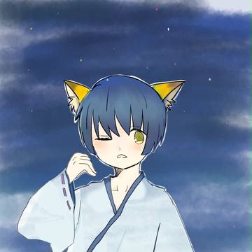 夜空の下のお狐様